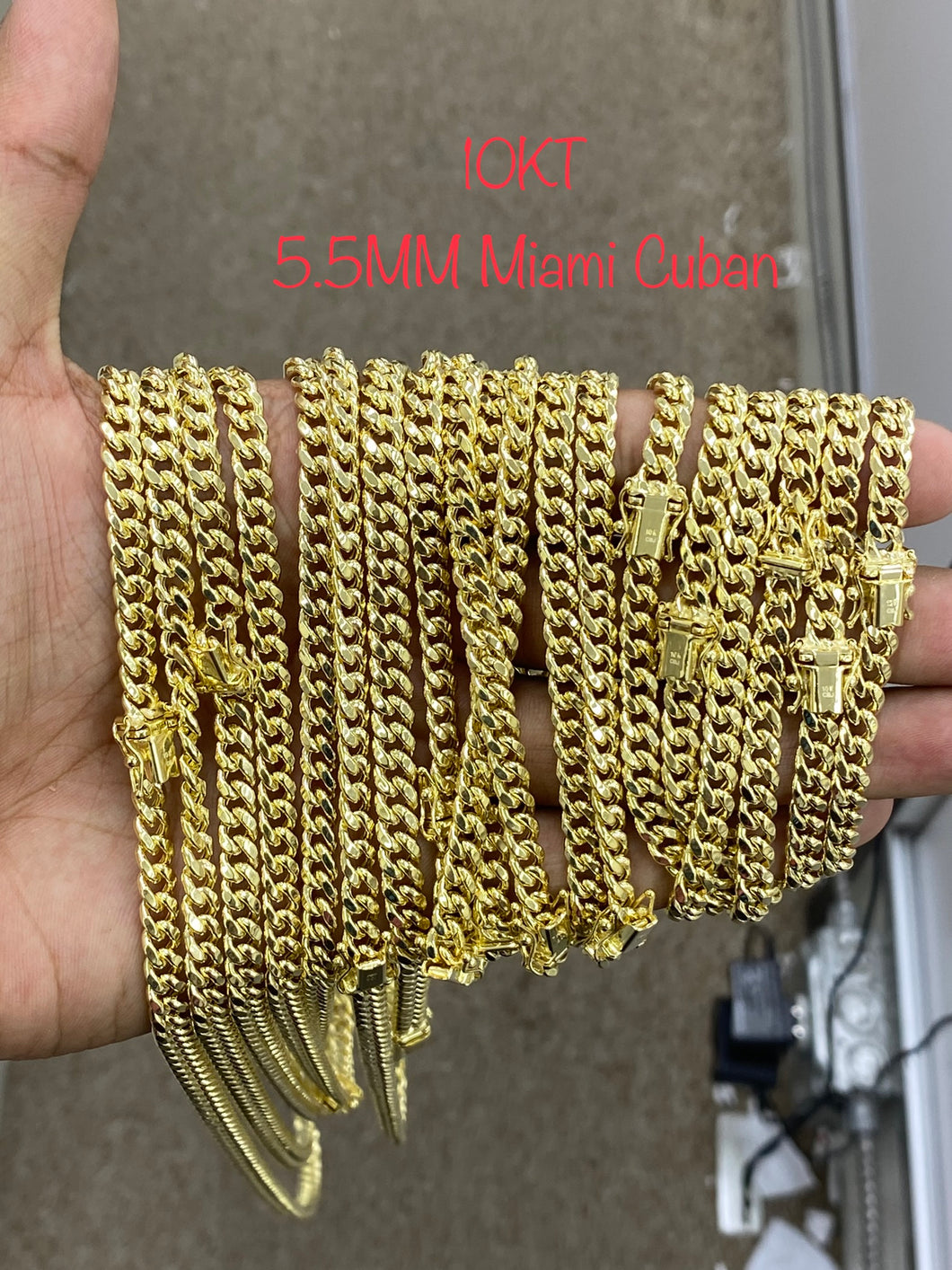 10KT 5.5MM Miami Cuban Necklace/ Bracelet 7”/8”-18”-24”