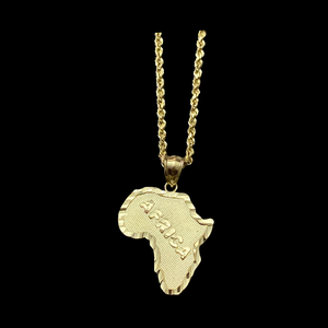 10KT Africa Pendant With 10KT 2MM Hollow Diamond Cut Rope Chain 16"-24"
