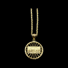 Load image into Gallery viewer, 10KT Circle Last Supper Pendant With 10KT 2MM Hollow Diamond Cut Rope Chain 16&quot;-24&quot;
