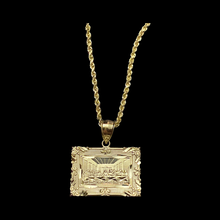 Load image into Gallery viewer, 10KT Rectangle Last Supper Pendant With 10KT 2MM Hollow Diamond Cut Rope Chain 16&quot;-24&quot;
