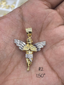 10KT 2-Tone Pave Angel Pendant ( 3 Sizes)