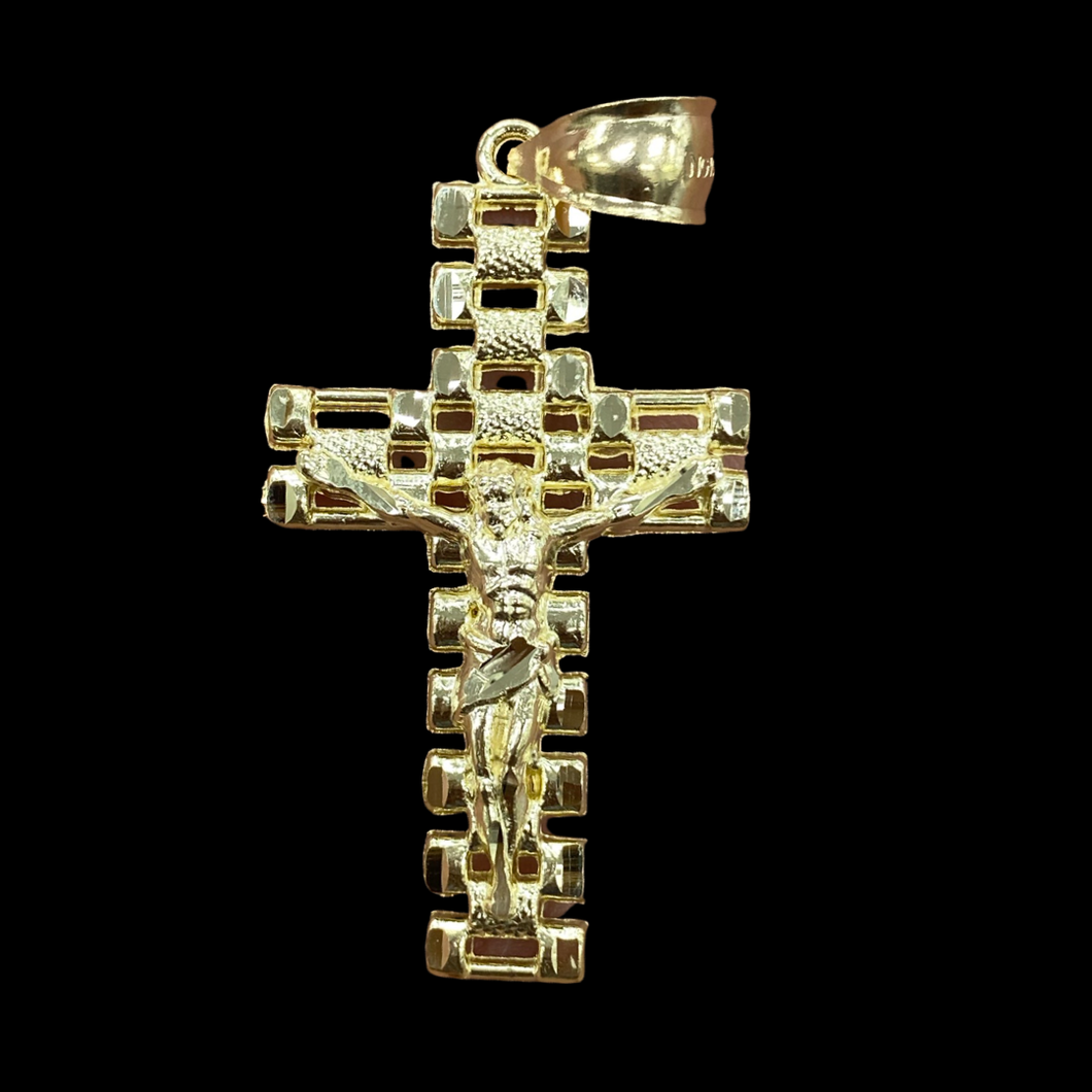 10KT Yellow Gold Men's Crucifix Cross Pendant, High Polish Diamond Cut, Brand New