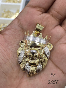 10KT 2-Tone Pave Crown Lion Pendant ( 4 Sizes)