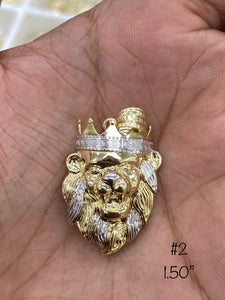 10KT 2-Tone Pave Crown Lion Pendant ( 4 Sizes)
