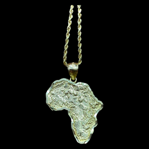 10KT Nugget Africa Pendant With 10KT 2MM Hollow Diamond Cut Rope Chain 16"-24"