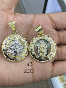 10KT 2-Tone Pave Jesus & Virgin Mary Medallion ( 3 Sizes) ( Double Sided)