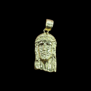 10KT Yellow Gold Men's Small Jesus Head Pendant, High Polish Diamond Cut, Brand New
